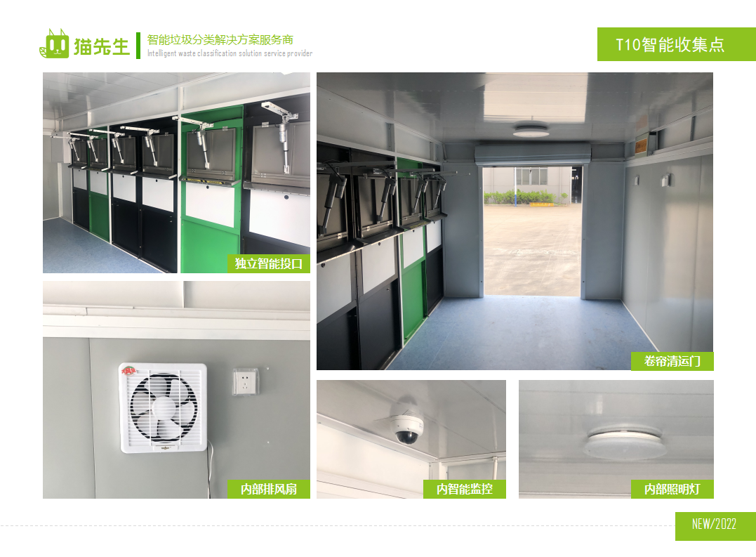 貓先生智能垃圾分類房，定時(shí)定點(diǎn)垃圾收集站 ，垃圾房內(nèi)部配置